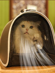Charming bubble window pet carrier bag in dark navy with a cat peeking through mesh.