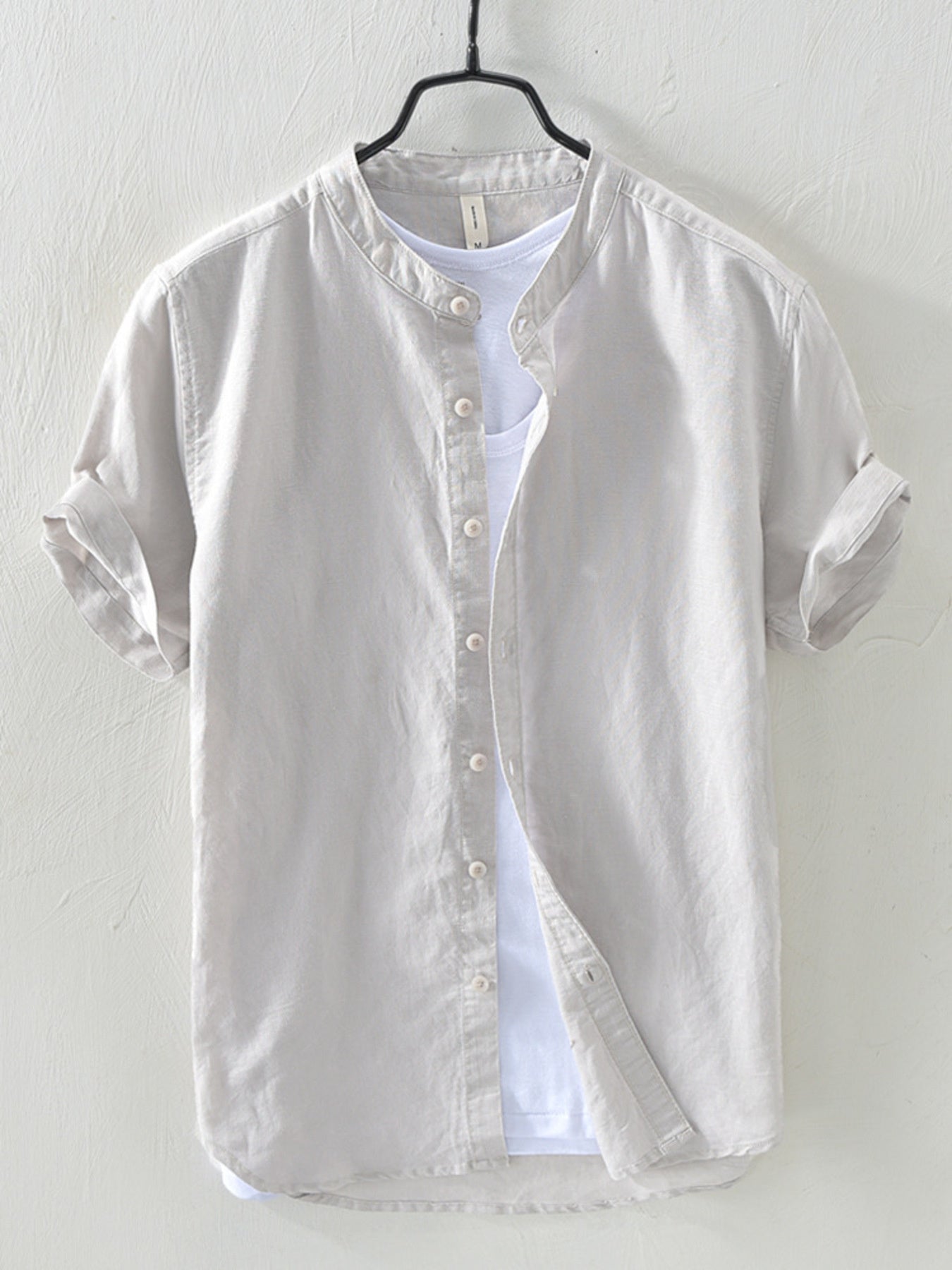 Casual Band Collar Short Sleeve Shirt