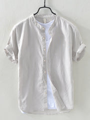 Casual Band Collar Short Sleeve Shirt