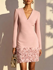 V-neck Mini Dress With Rose Embellishment in Burgundy, editorial view