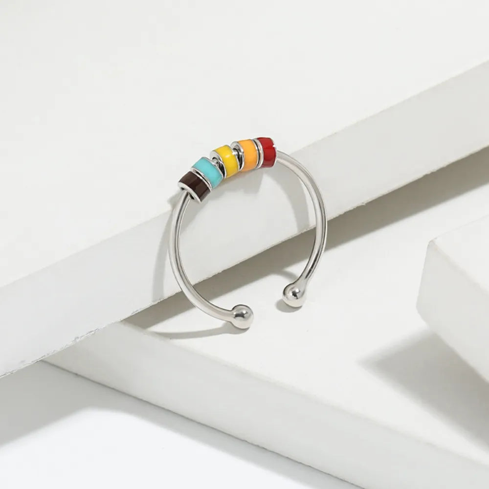 Chromatic bead open-band ring in 925 sterling silver with colorful beads
