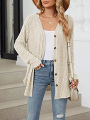 cardigan in Light Gray with buttoned and hip-length