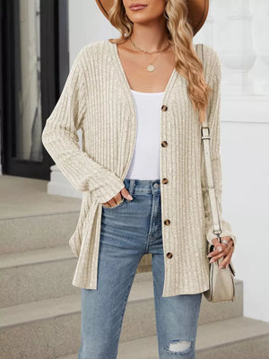 cardigan in Light Gray with buttoned and hip-length