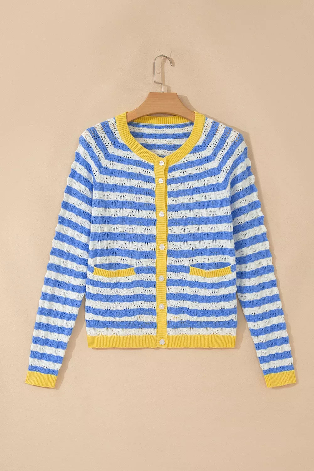 Button-down V-neck Knit Long-sleeve Top in Light Blue, alternate angle