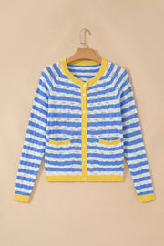 Button-down V-neck Knit Long-sleeve Top in Light Blue, alternate angle
