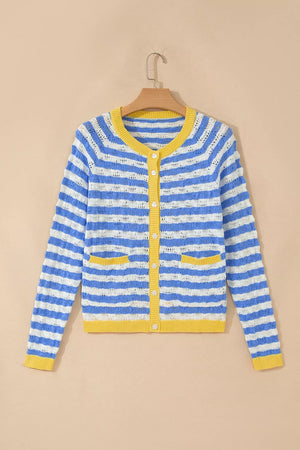 Button-down V-neck Knit Long-sleeve Top in Light Blue, alternate angle