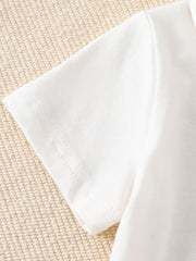 White cotton baby outfit set, short sleeve detail