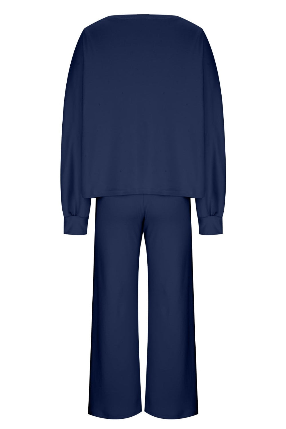 Dark Navy wide-leg lounge set with balloon sleeves and crew neck top