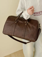 Brown pu leather travel organizer bag with adjustable strap