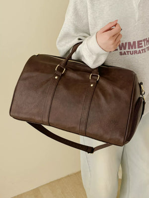Brown pu leather travel organizer bag with adjustable strap