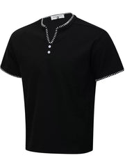 Men's Notched Short Sleeve Henley Top in White, model styling view