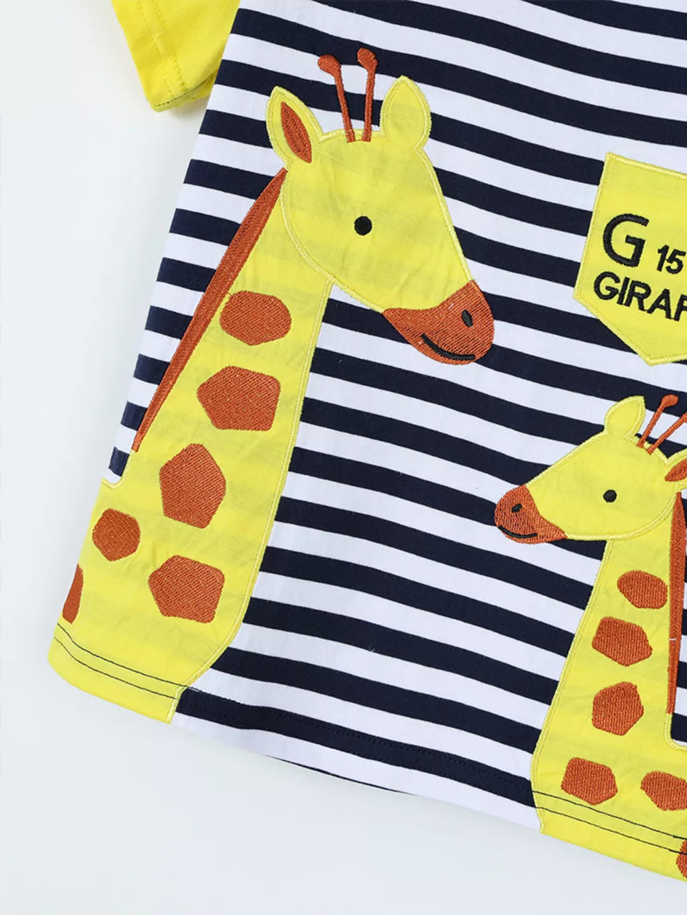 Children's Giraffe Embroidered Striped T-shirt, model styling view