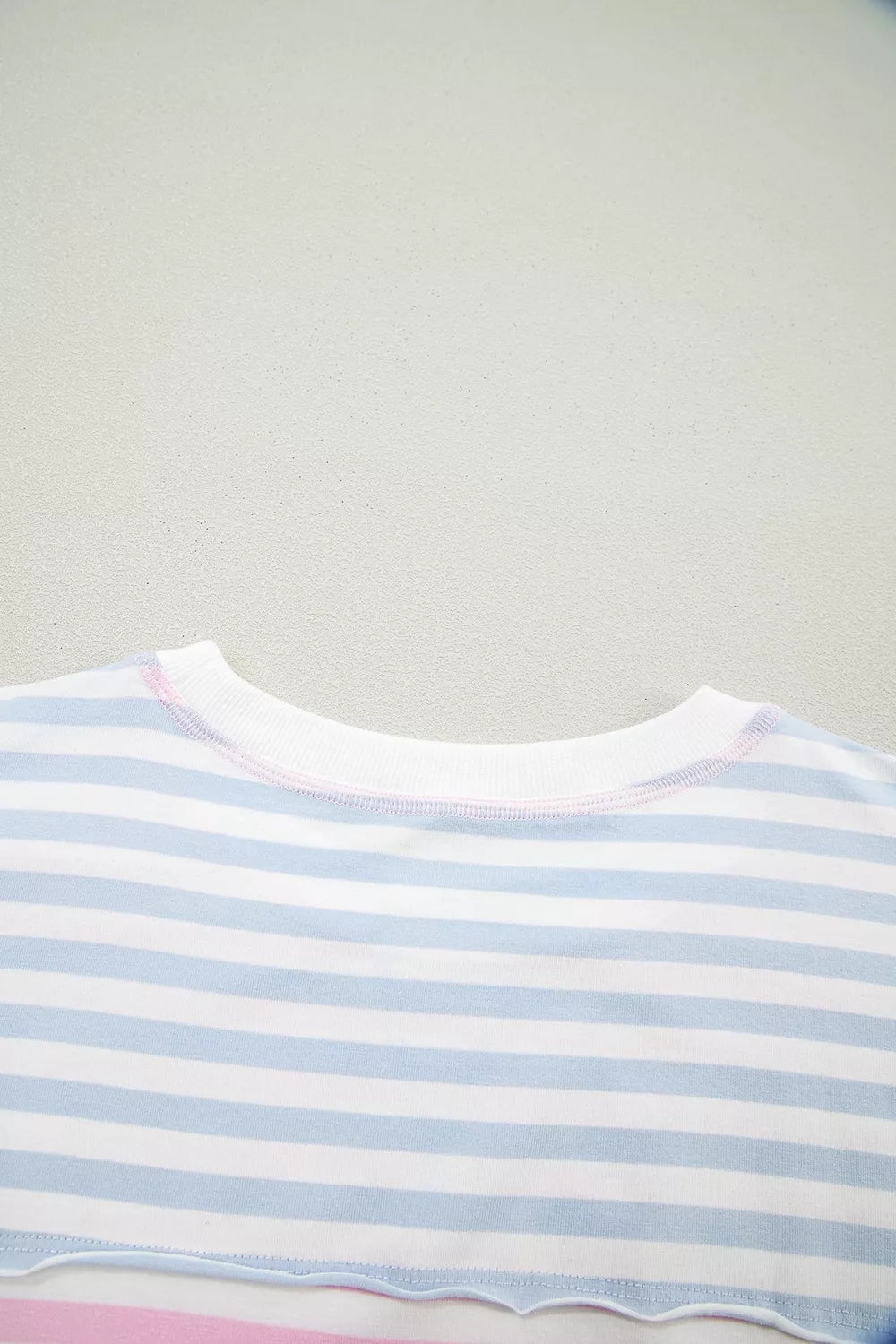 Casual Stripe Oversize Dolman Sleeve T Shirt in Blush Pink, alternate angle