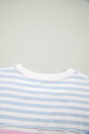 Casual Stripe Oversize Dolman Sleeve T Shirt in Blush Pink, alternate angle