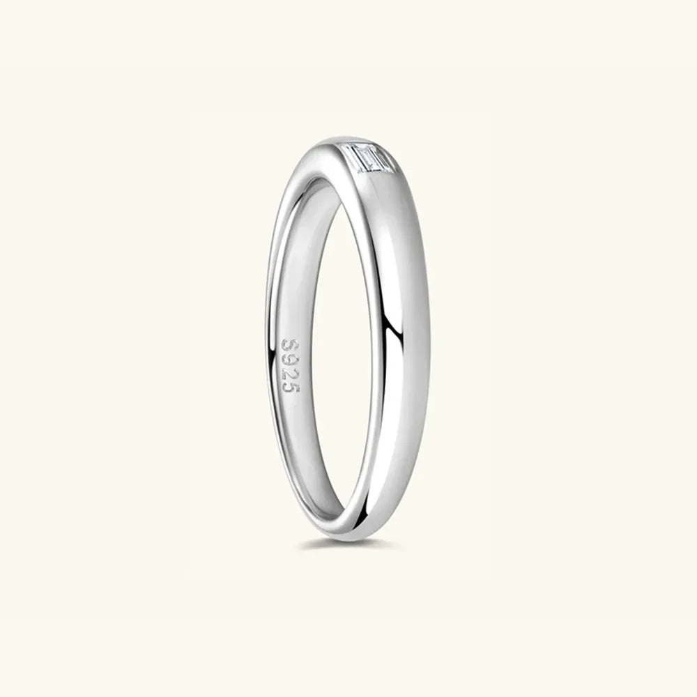 Silver baguette cut moissanite band ring with S925 stamp