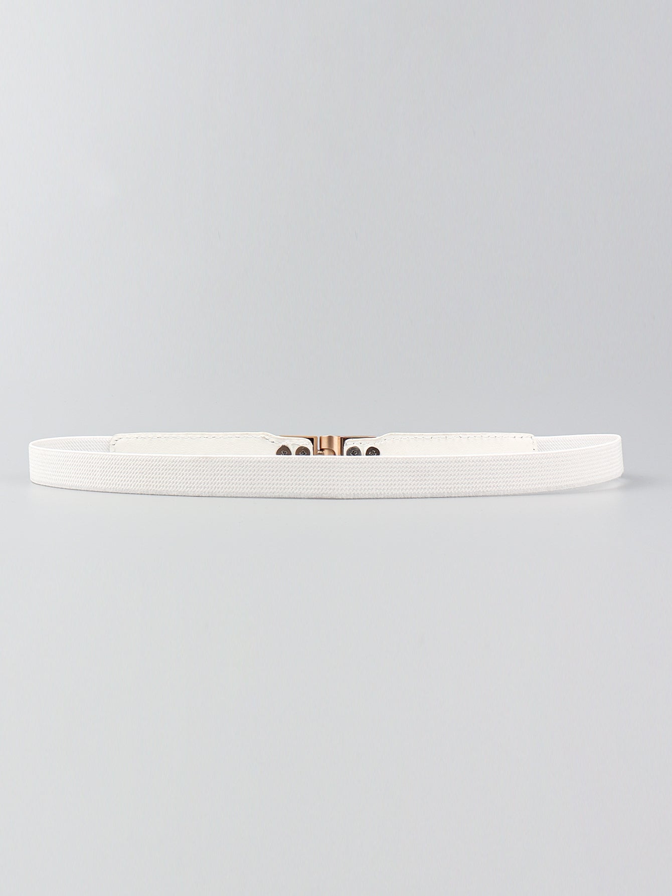 White elasticated buckle belt with gold-tone alloy buckle and leather detail