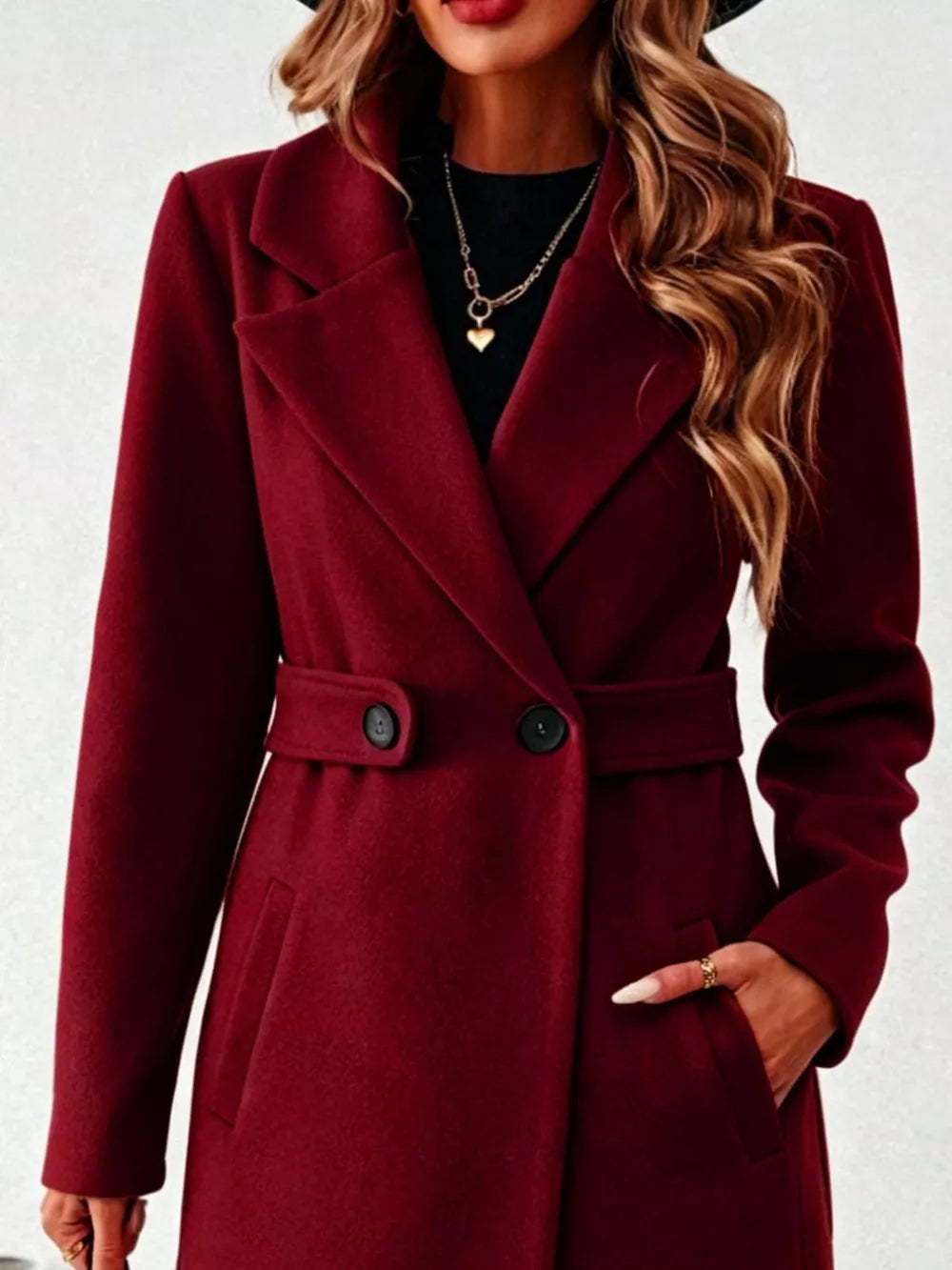 Elegant Lapel Collar Belted Trench Coat Plus Size in Gray, view 13