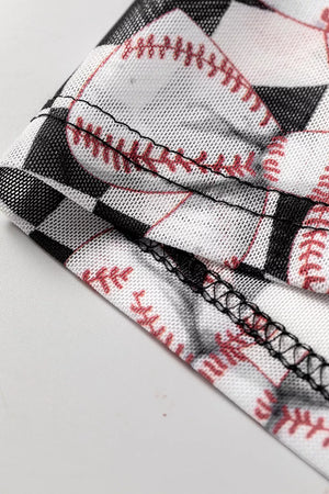 Checkered Baseball Bow Print Mesh Top in Black, model styling view