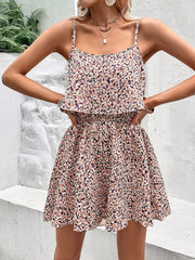 Printed Spaghetti Strap Romper, model styling view