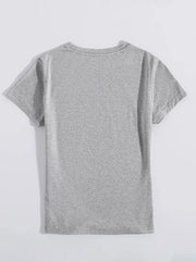 Women's dark gray heathered crew neck t-shirt with short sleeves.