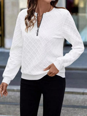 Textured Quarter-zip Sweatshirt in Pink, model styling view