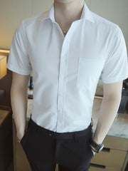 Men's Short Sleeve Slim Fit Casual Shirt in Light Blue, back view