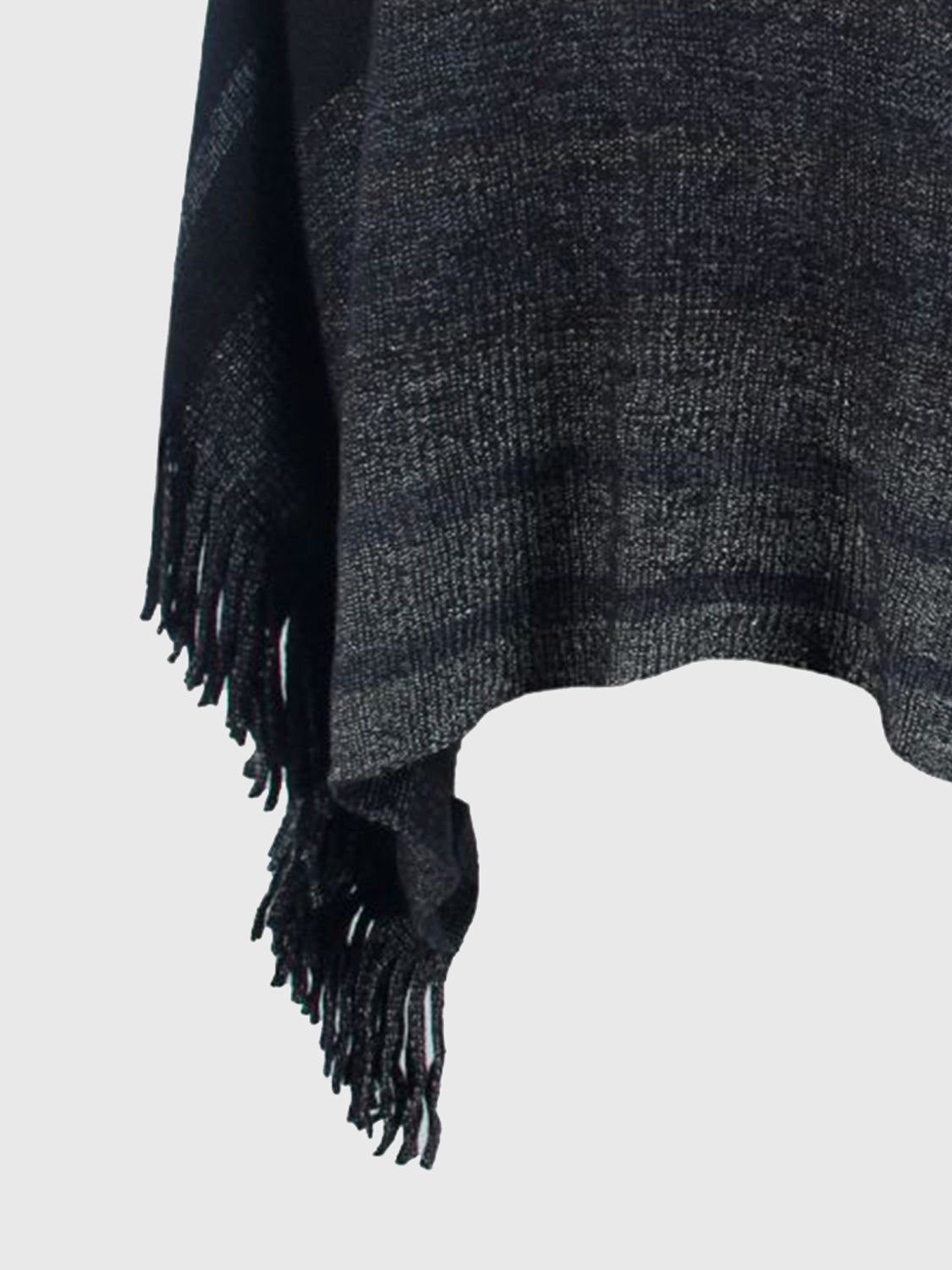 Charcoal striped knit poncho with fringe detail