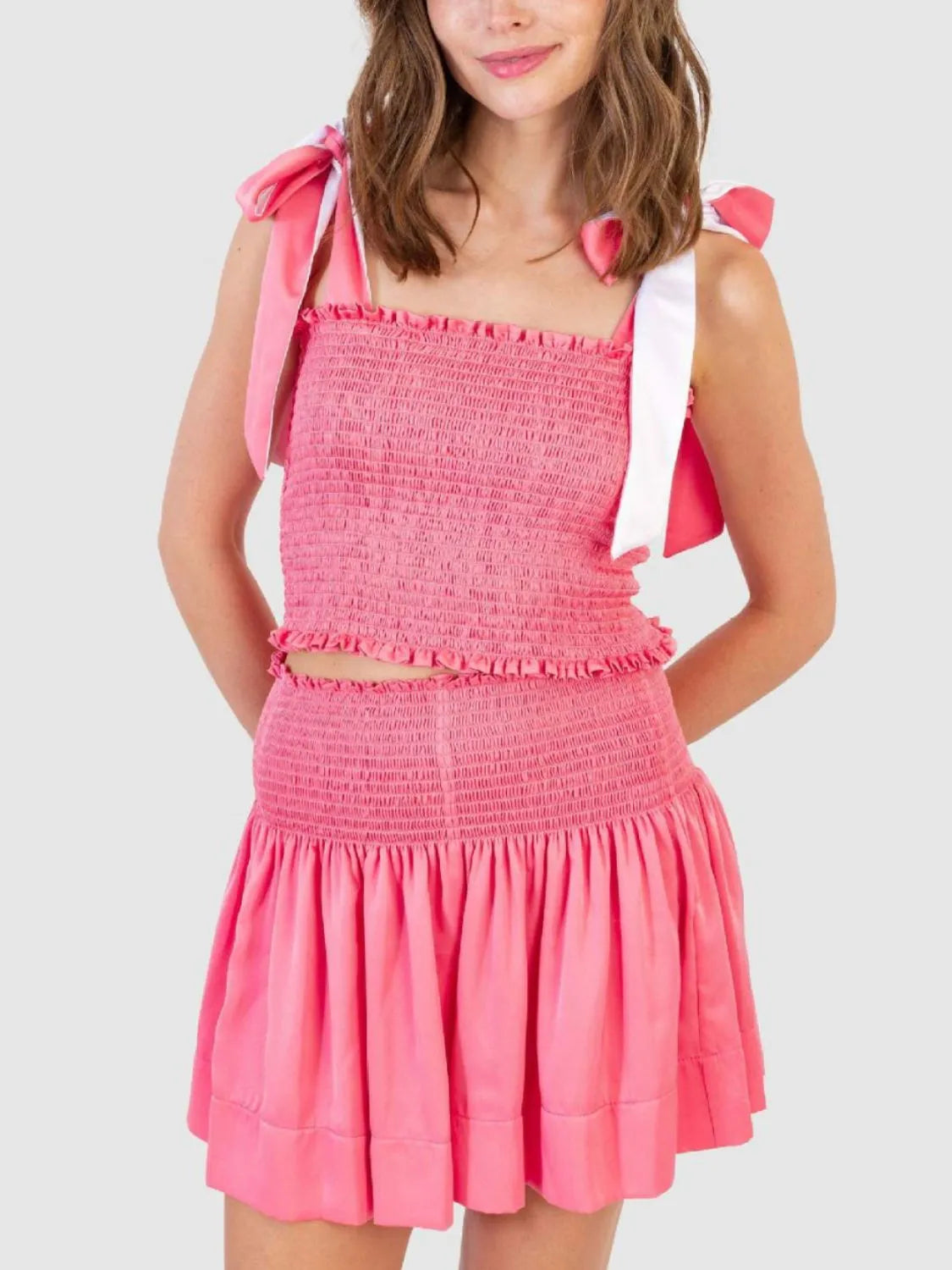 Strawberry smocked bodice and skirt set with tie straps