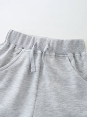 Toddler boys' grey cotton sweat shorts with drawstring waist and pockets.