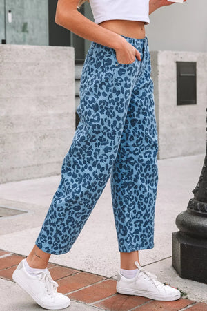 Leopard Print Barrel Leg Jeans, close-up detail