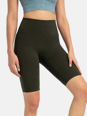 Sculpted Contour Active Cycling Shorts in Vintage Green with a high waist and seamless design.
