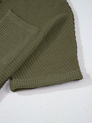 Moss waffle-knit polo shirt with button detail and chest pocket