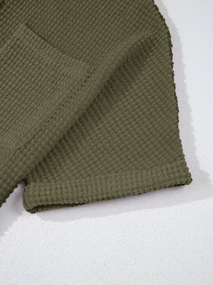 Moss waffle-knit polo shirt with button detail and chest pocket