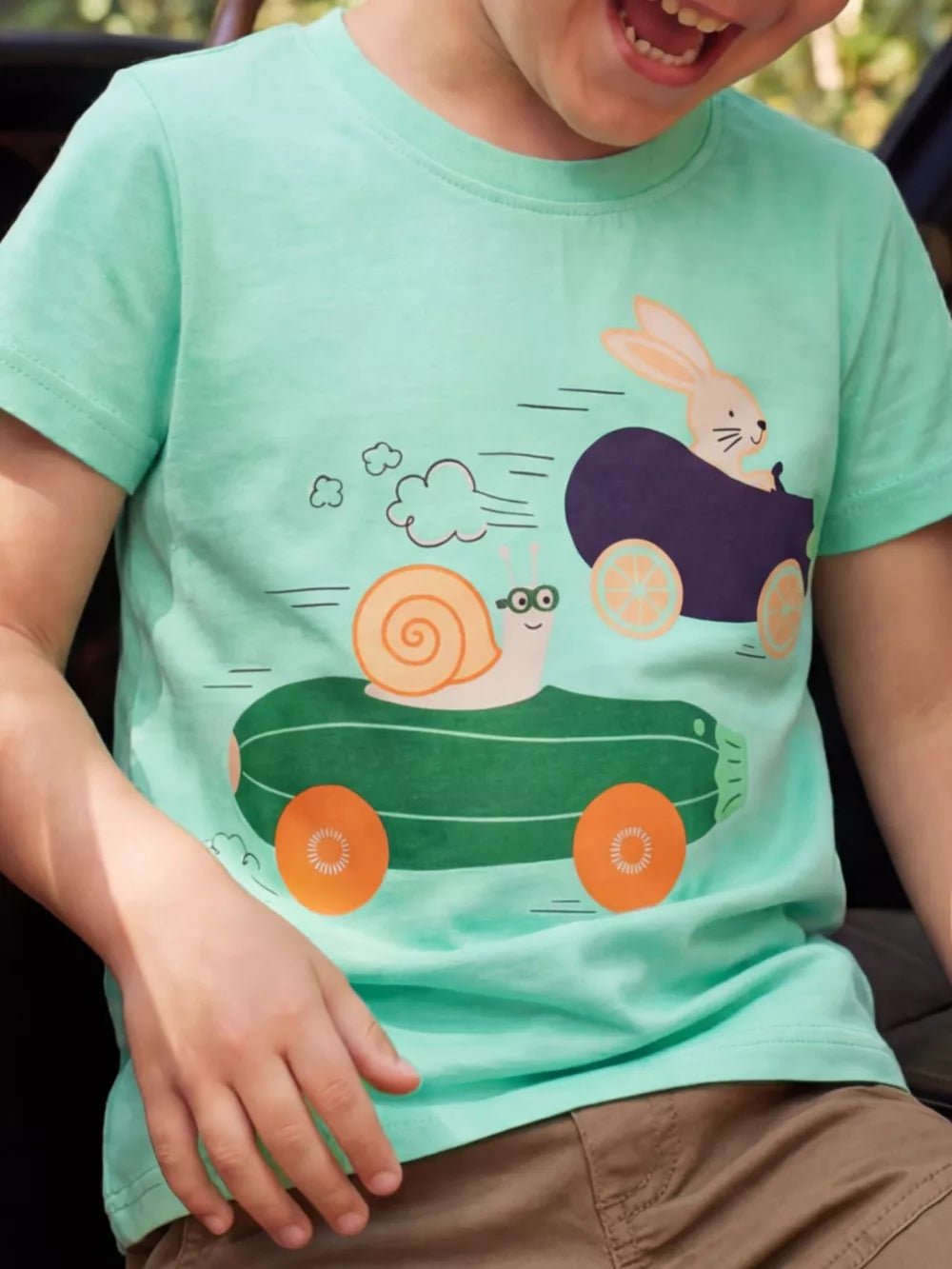 Children's Snail And Bunny Race Graphic T-shirt, front view