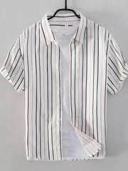 Men's Plus Size Striped Button Up Shirt in Coffee, front view