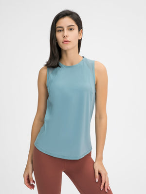 Teal mesh-back performance tank top with crew neck and sleeveless design.