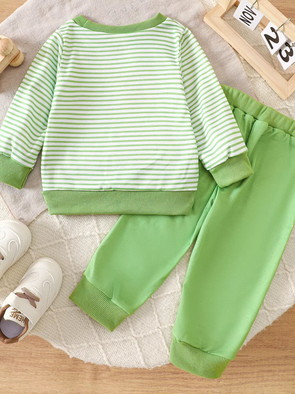 Children's Golf Cart Striped Top And Pants Set in Light Green, alternate angle