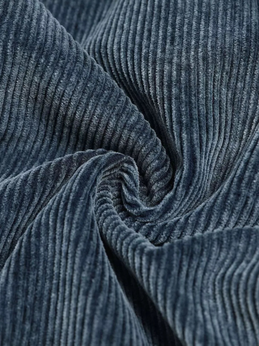 Blue corduroy textured cargo pants with visible ribbing detail.