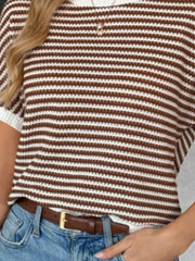 Striped Knit Relaxed Fit T-shirt in Blue, fabric detail