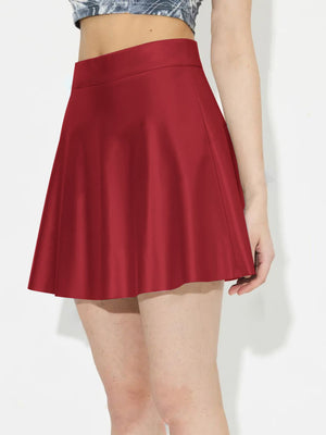 Crimson A-line mini skirt with a flared hem.