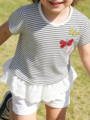 Kids embroidered butterfly striped cotton t-shirt