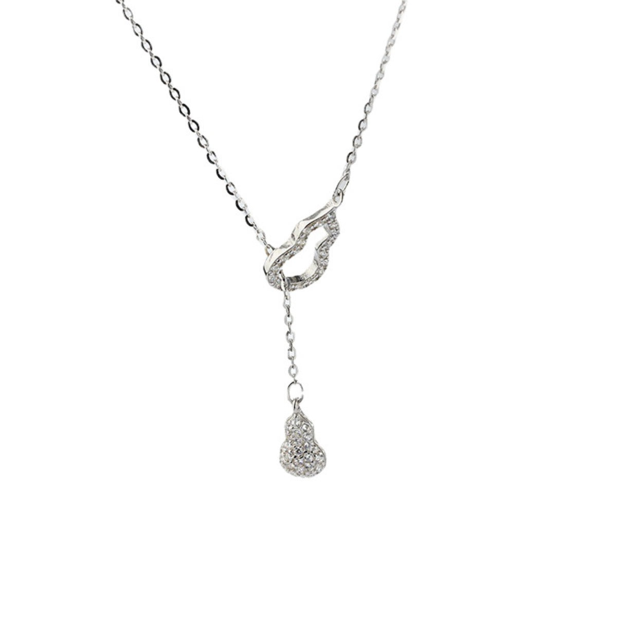 Silver zircon pendant necklace with double gourd charm