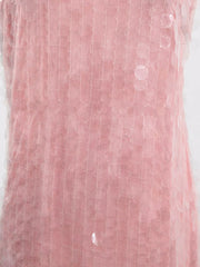 Pink iridescent sequin halter mini dress with vertical textured detail.