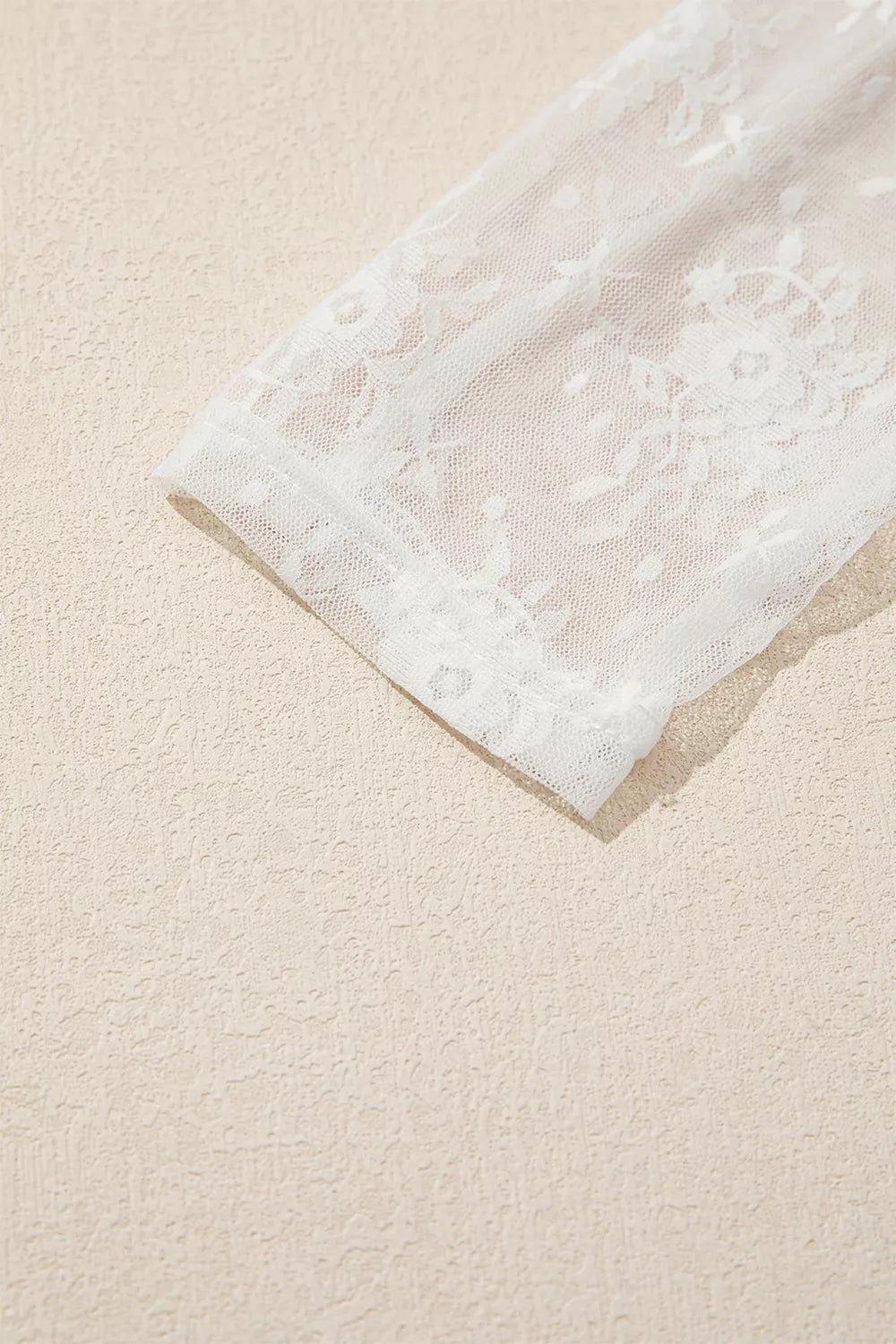 Lace Mesh Long Sleeve Top in White, fit detail