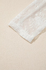 Lace Mesh Long Sleeve Top in White, fit detail