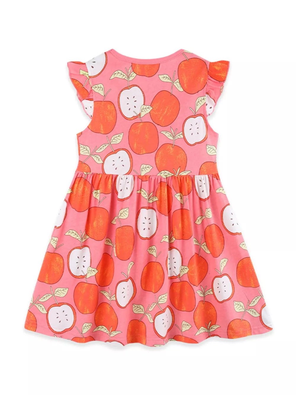 Baby dress with playful apple print, ruffle sleeves, and gathered skirt.