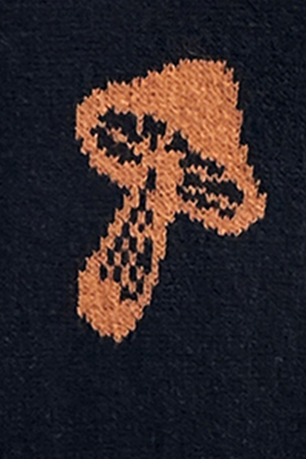Black acrylic knit sweater with a copper cosmic motif detail.