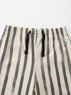 Baby striped shorts with elastic waistband and drawstring