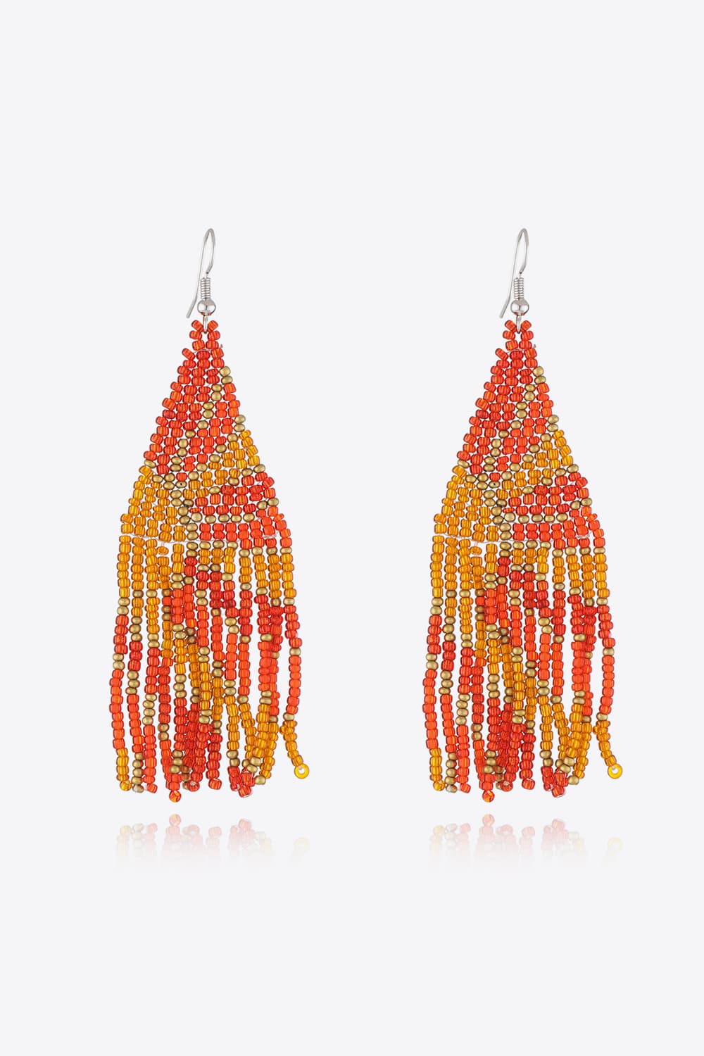 Women's chic bead drop earrings in orange and gold gradient with fringe detail