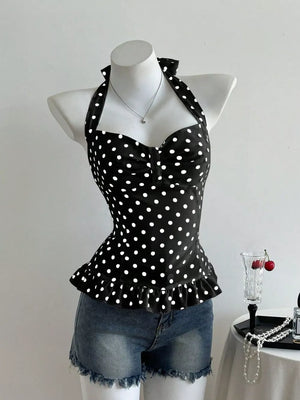 Vintage Ruched Top in Black, model styling view